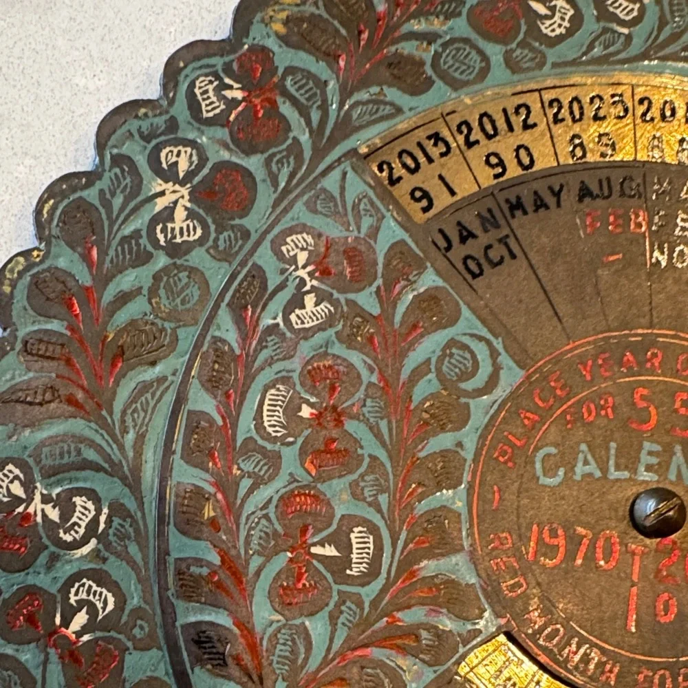Vintage Perpetual Calendar with Floral Design 1970-2024 brass